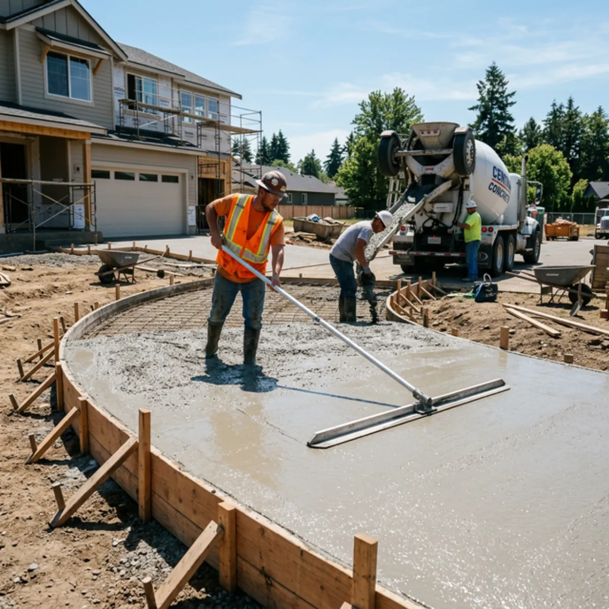 Concrete driveway being poured